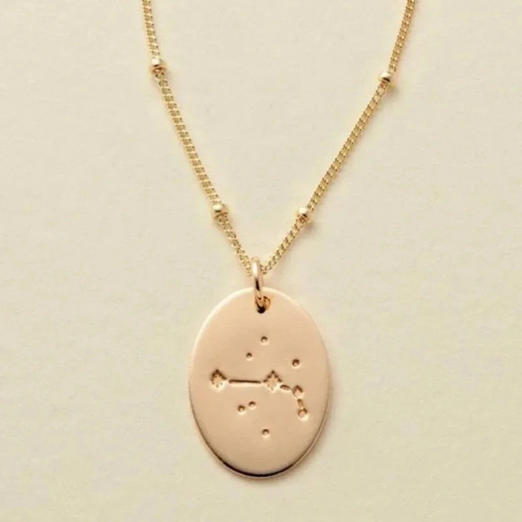 Aries Minimalist Zodiac Charm Oval Disc Necklace - Picture 1 of 8